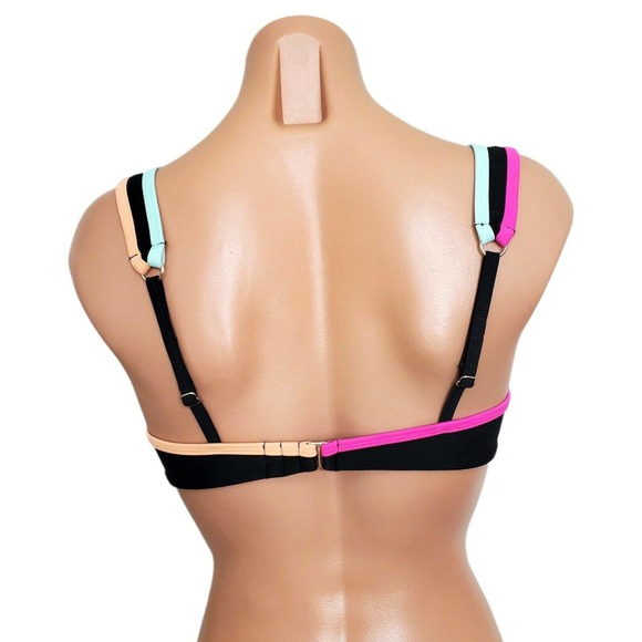 Hula Honey Colorblock-Trimmed Bralette black bikini top Junior size L - Picture 3 of 3